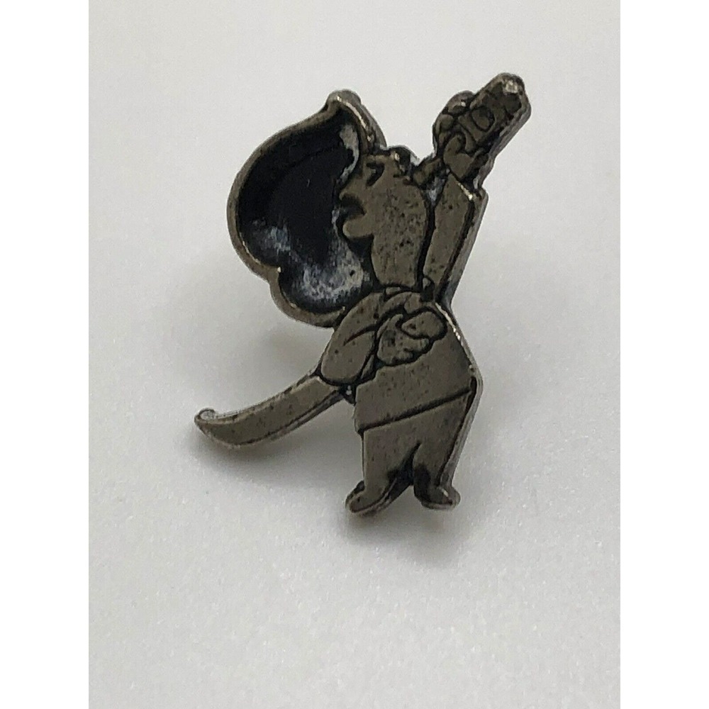 Vintage Pewter Tone‎ Kid Drinking Soda Lapel Pin Small Silver Tone